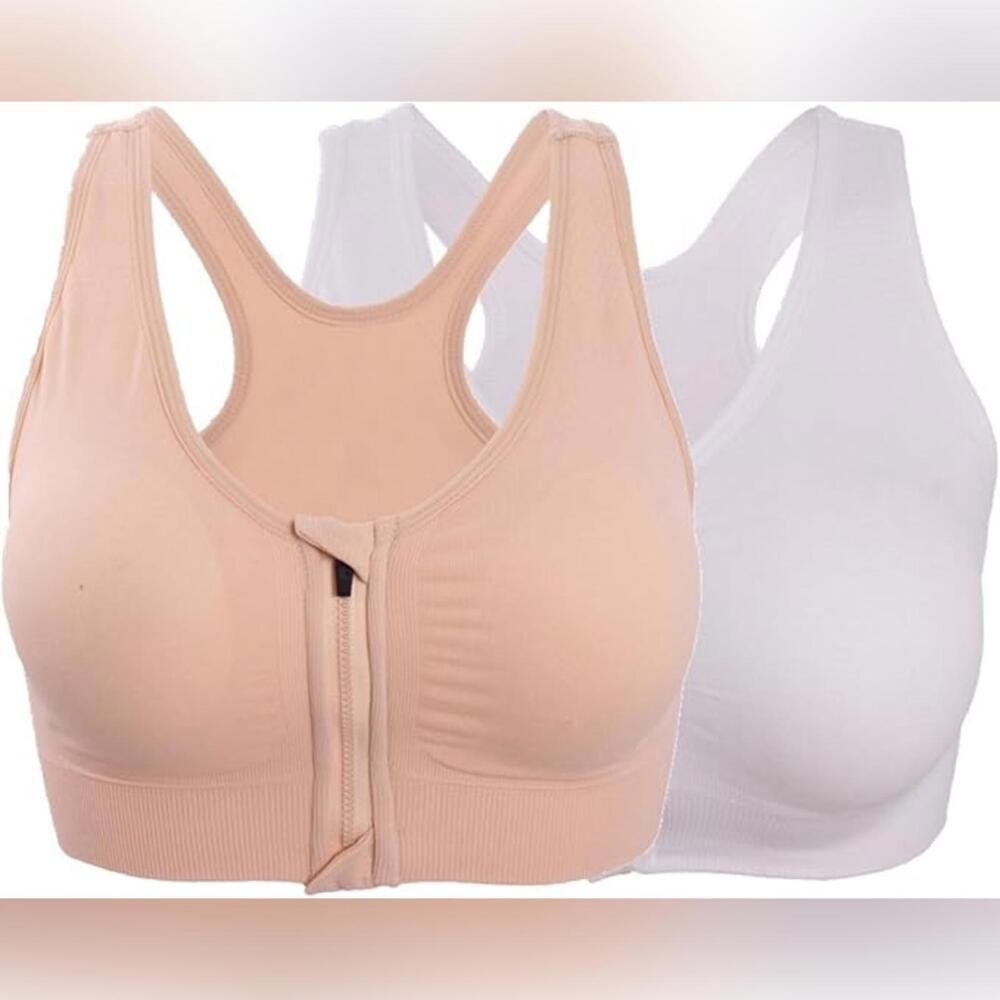 NWOT ohlyah Women's Zipper Front Closure Racerback Yoga Sports Bras, 2PK, Large